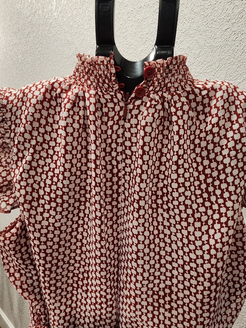 Women's Red Patterned Ruffle-Sleeve Dress - Picture 2 of 2